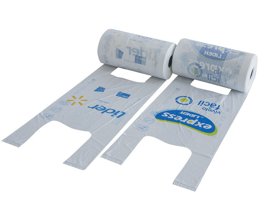 t shirt plastic shopping bags for packaging on roll white colour