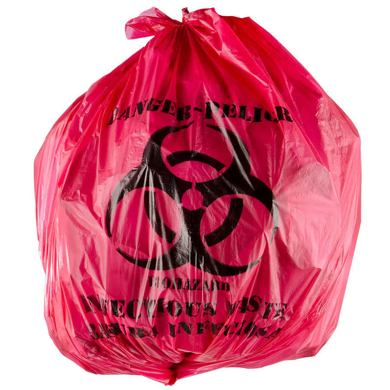 red colored trash bags