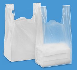 T Shirt Shopping Bags 13 mic . 1000/case ,WHITR Colour With Printing , HDPE material